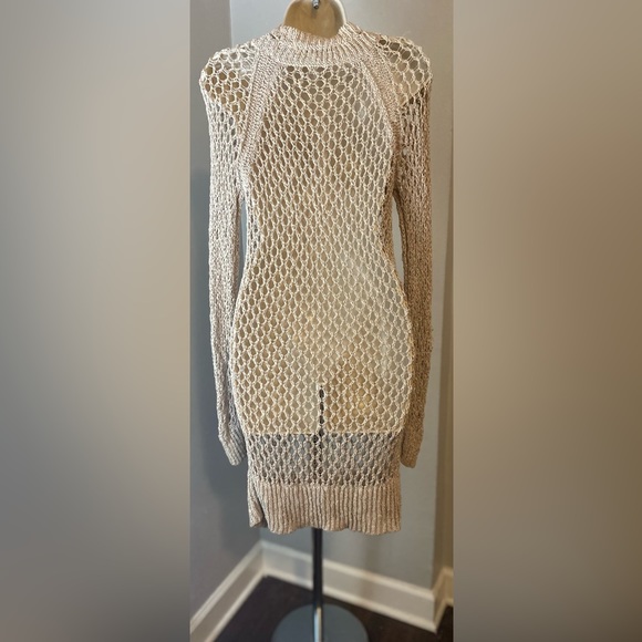 AllSaints Spitalfields “Bound” Beige Open Knit Crochet Fishnet Dress 4 - Picture 3 of 5